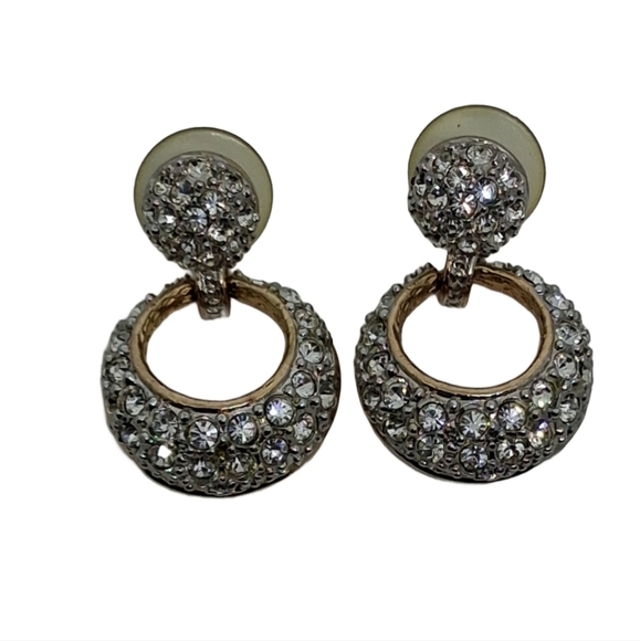 ROMAN VINTAGE GOLDTONE & PAVE RHINESTONE DOORKNOCKER EARRINGS - Picture 4 of 5